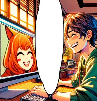 チャットしながら笑顔の男性